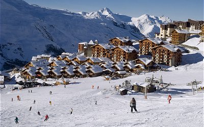 view from piste of ski resort chalets