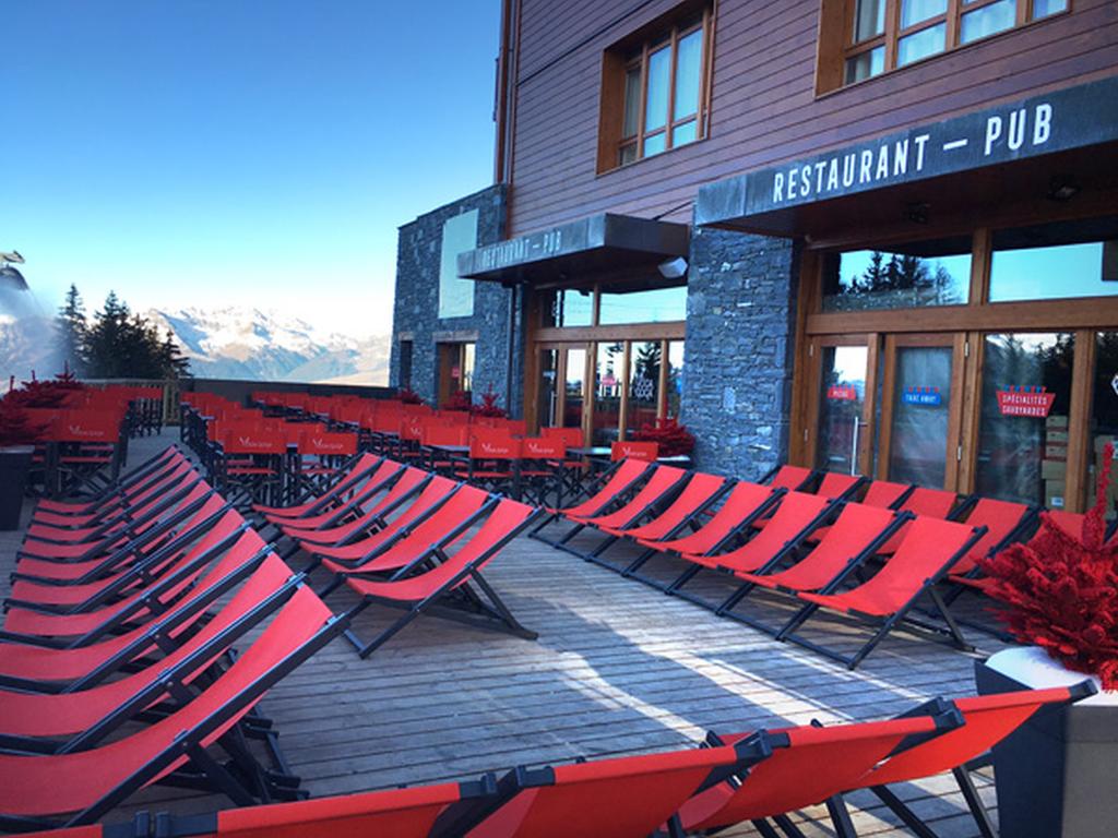 deck chairs outside ski hotel