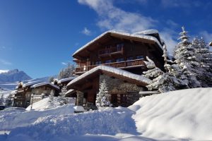 Ski chalet in the snow