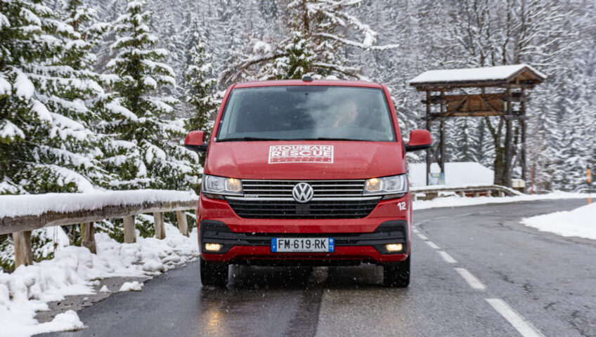 Red Mountain Rescue Van close up on mountain road