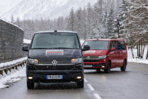 Mountain Rescue transfer van on the road from Lyon to La Rosière