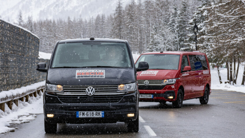 Mountain Rescue transfer van on the road from Lyon to La Rosière